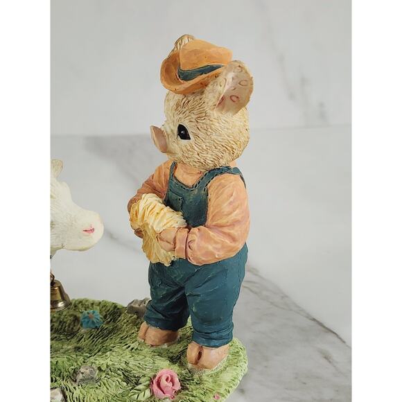 Farmer Pig Piggy w/ Cow Figurine 5" Resin 1994 Trippie's Countryside Lover Vtg - Picture 2 of 16